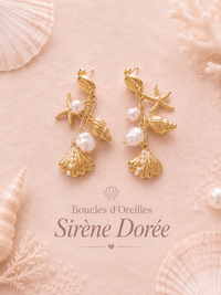 Boucles d'Oreilles Sirène Dorée - Les Perles d'Ornelia