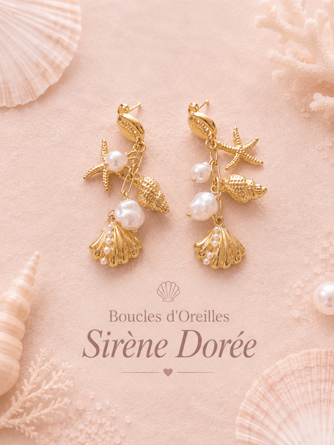 Boucles d'Oreilles Sirène Dorée - Les Perles d'Ornelia