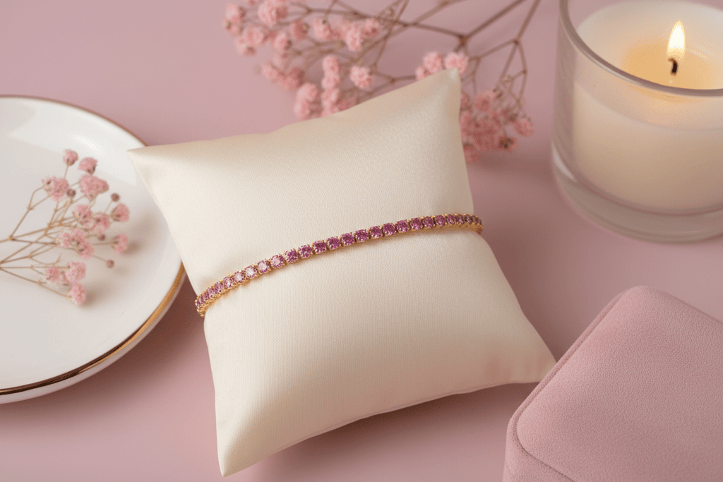 Bracelet Tennis Rosalie - Zircons Roses - Les Perles d'Ornelia