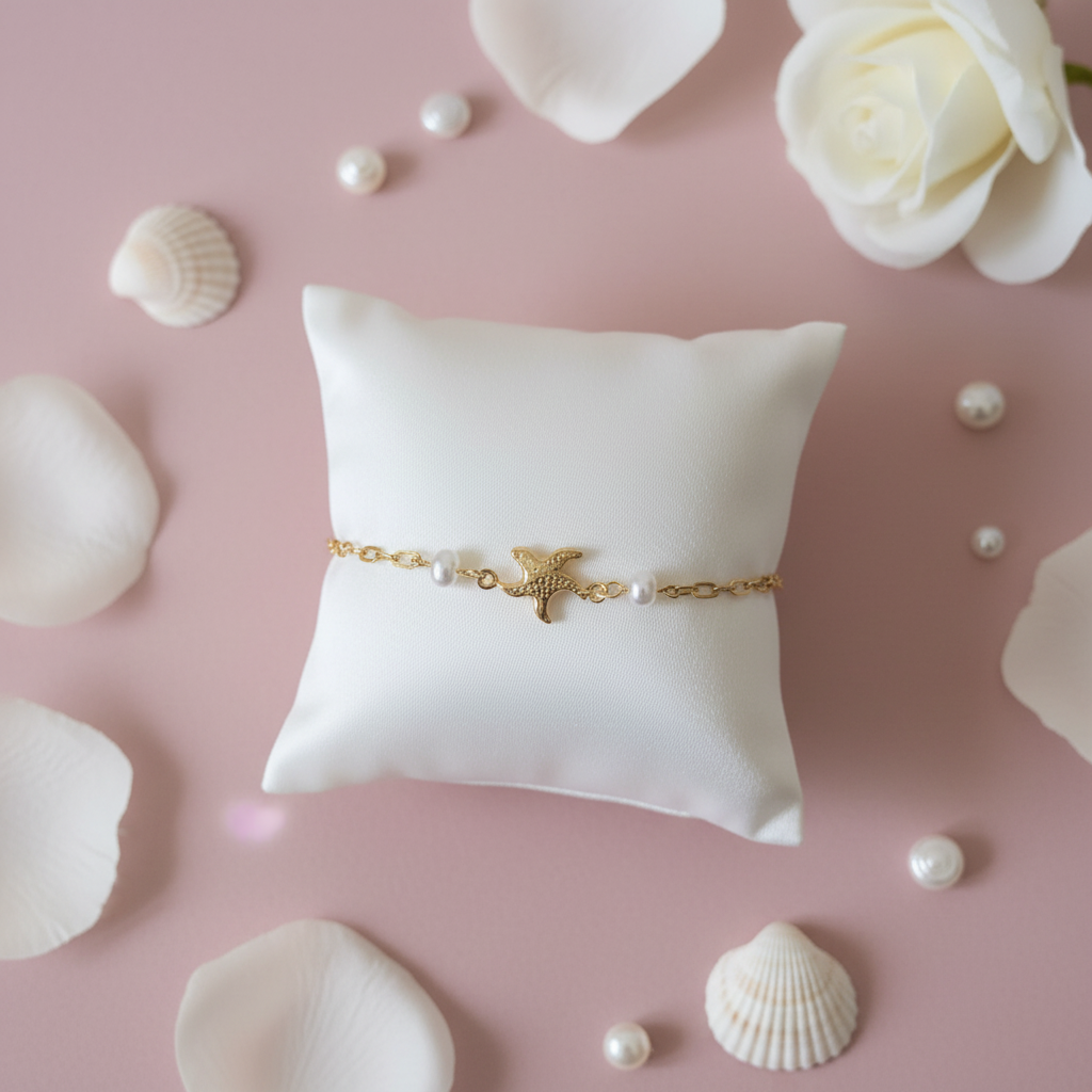 Bracelet Colombe - chaîne dorée perles blanches breloque oiseau doré - Les Perles d'Ornelia