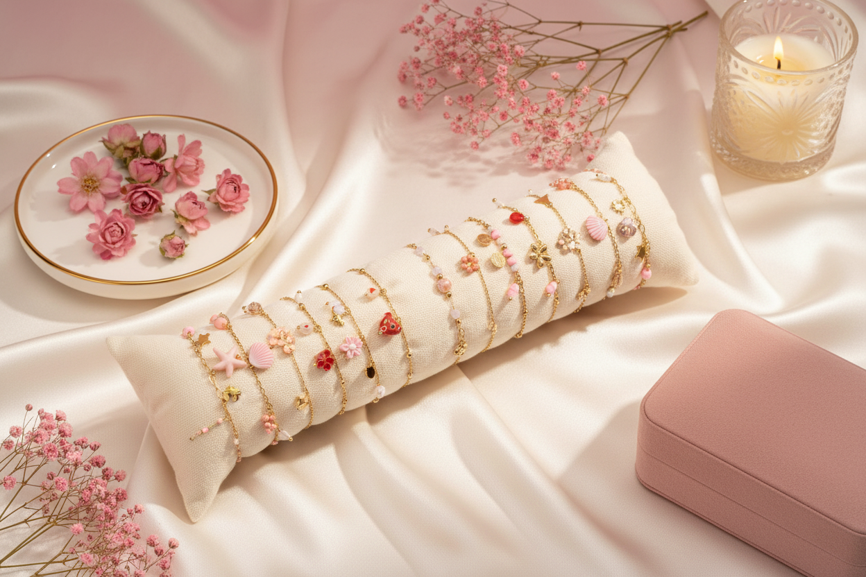 Set Bracelets Roses & Dorés - Style Rose Poudré