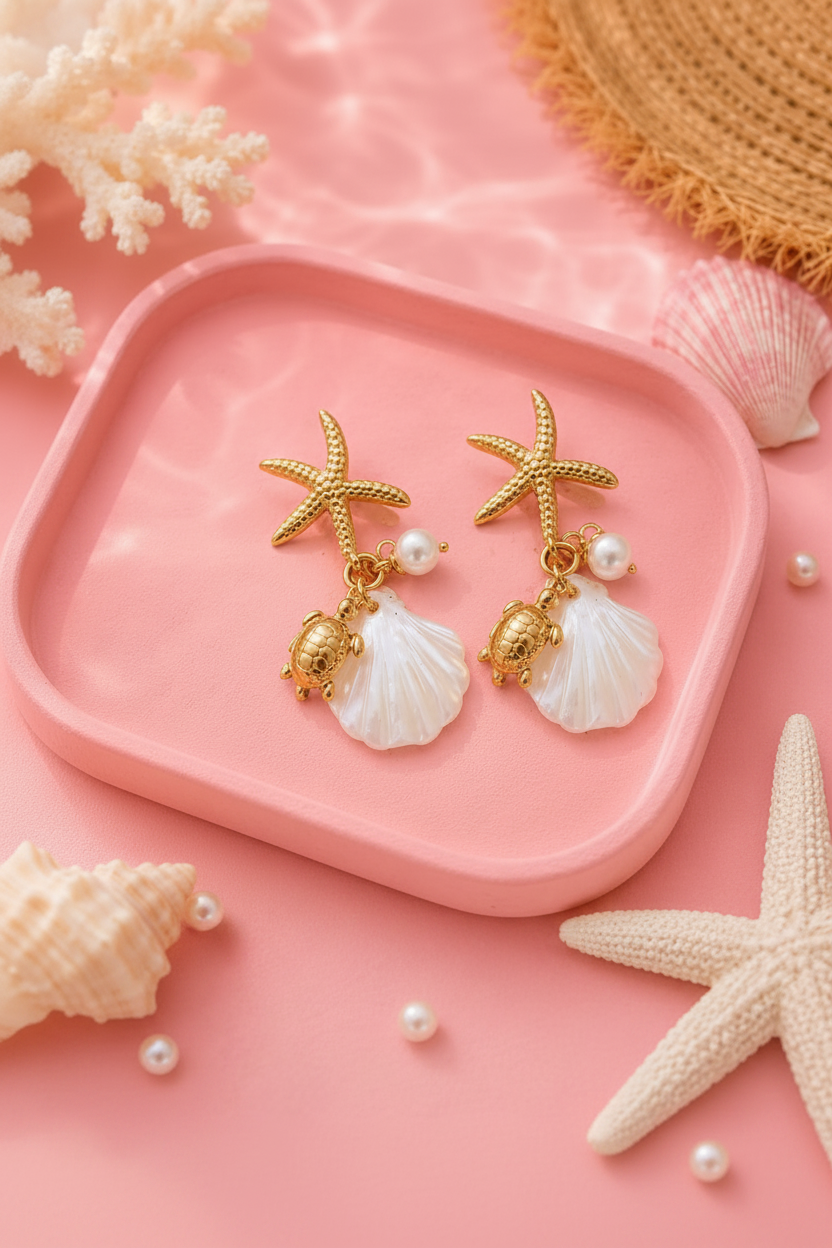 Boucles d'oreilles Perle de l'Océan - Rose Poudré