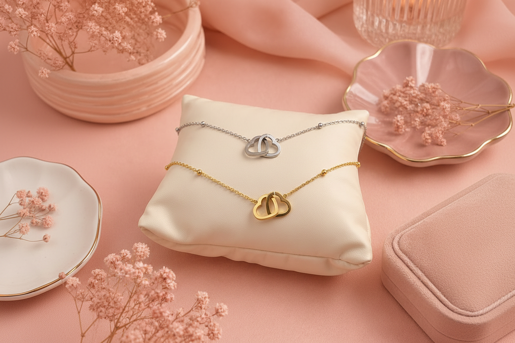Colliers Coeurs Unis - Style Rose Poudré