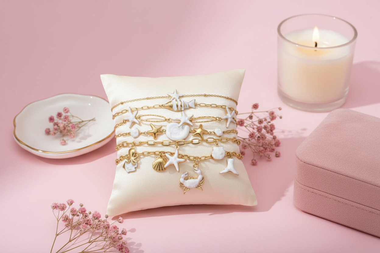 Set Bracelets Marins - Style Rose Poudré Blanc